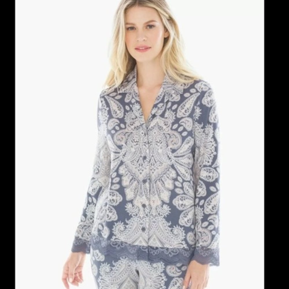 Soma Cool Nights Paisley Pajama Shirt Grey size S